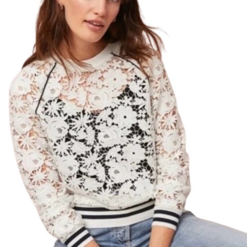 Maeve by Anthropology Floral Lace Long Sleeve Top